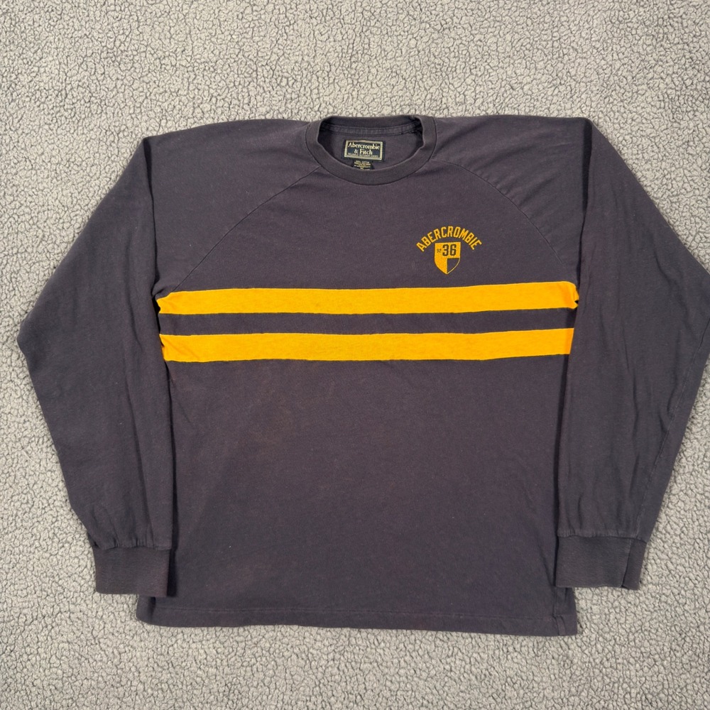 VTG Abercrombie & Fitch Long Sleeve Shirt XL Yellow Striped Y2K Single Stitch